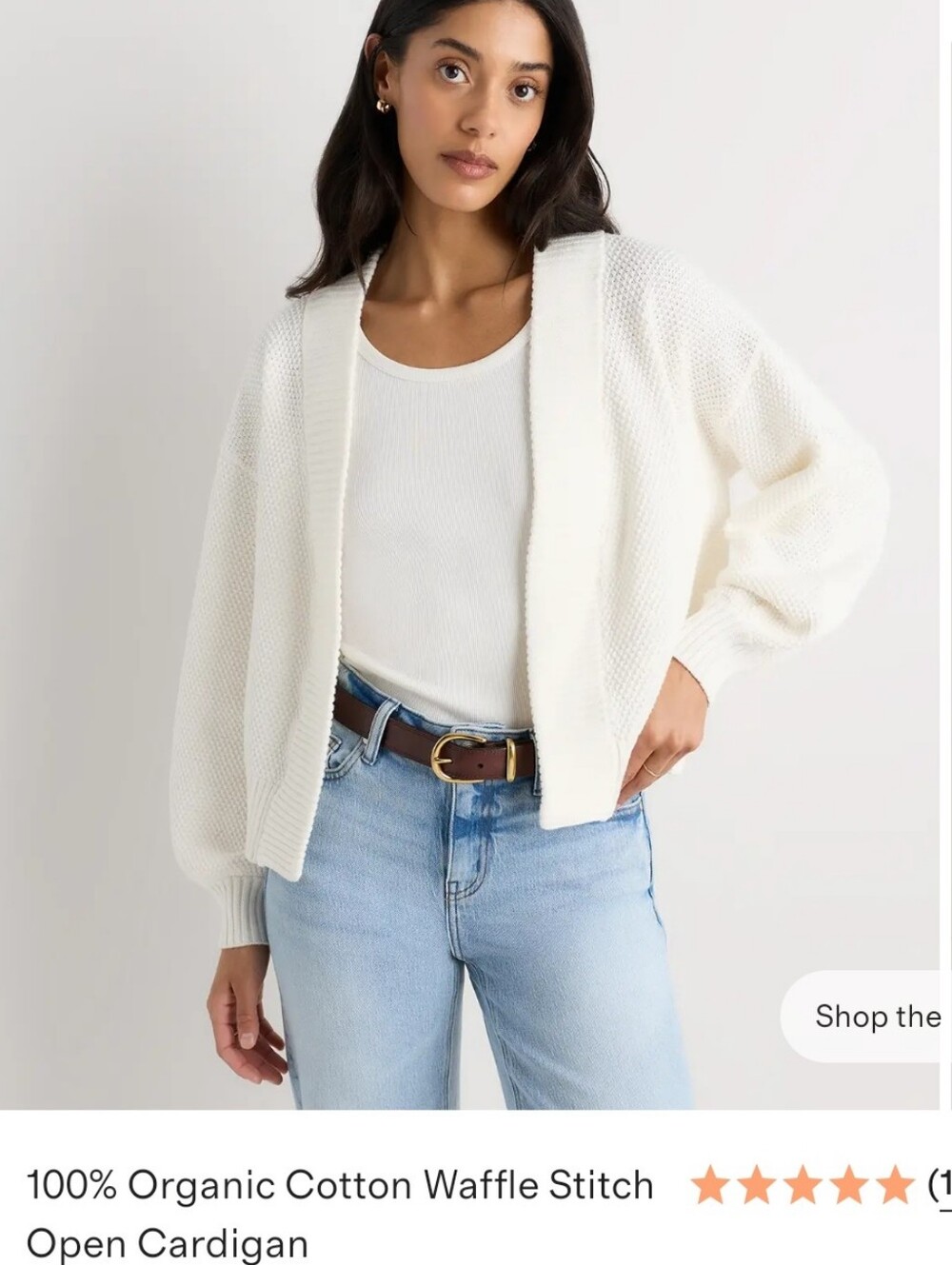 Quince Ivory Organic Cotton Waffle Stitch Open Cardigan